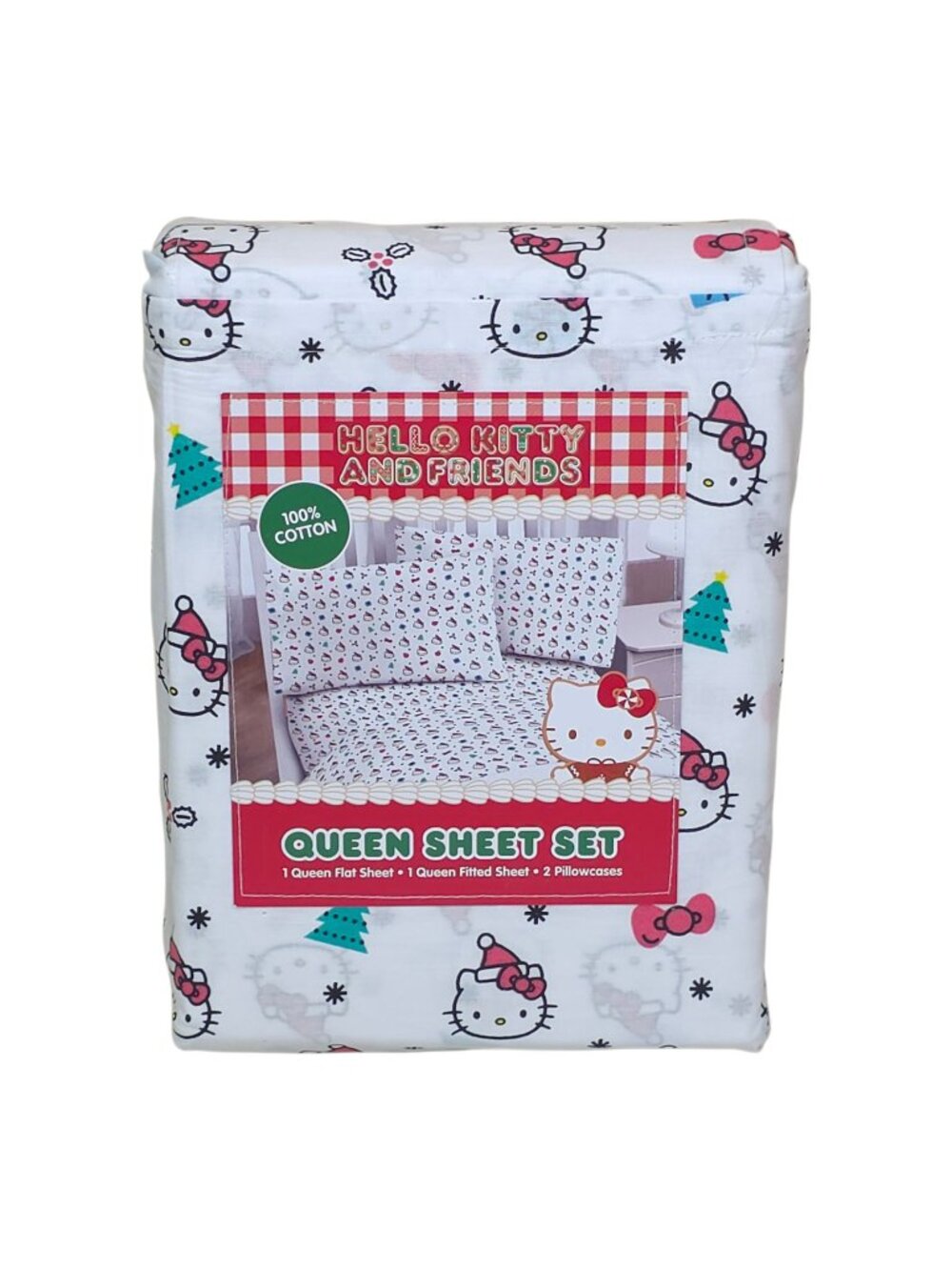 Hello Kitty & Friends Queen Sheet Set 100% Cotton Holiday Christmas